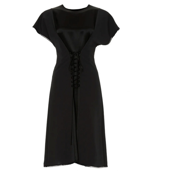 ATLEIN COLLECTIVE Black Lace Up Front Satin Midi Dress Womens XS 0 2 RTR FLAW - Picture 2 of 16